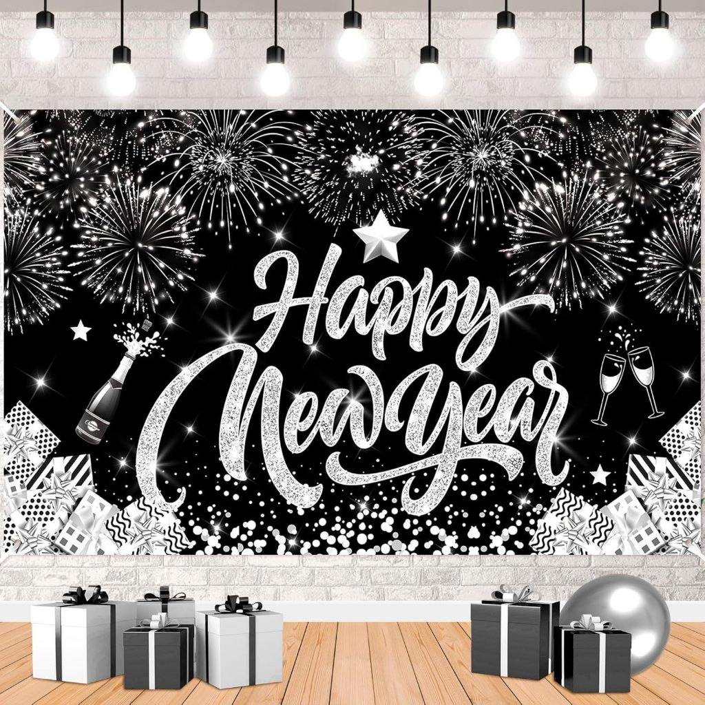 สีดําเงินสวัสดีปีใหม่พรรคแบนเนอร์ตกแต่งขนาดใหญ่สีดําเงิน2026ปีใหม่อีฟแบนเนอร์ฉากป้ายบูธภาพพื้นหลังสําหรับปีใหม่พรรควันหยุดซัพพลาย