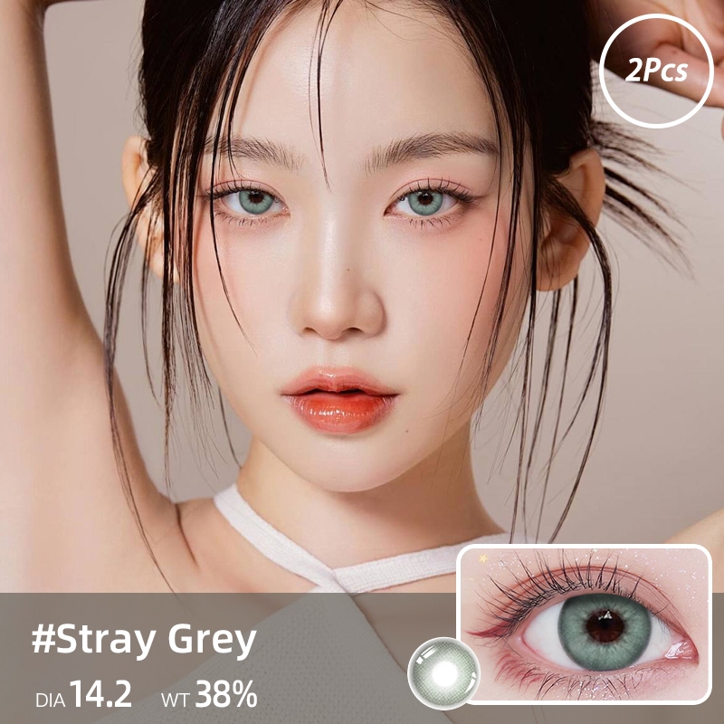 O2girl (COD) 2 ชิ้น Power(0 ~-8.00) สีเทาคอนแทคเลนส์สี Violet Natural Soft Eye เลนส์รายปีใช้ 14.2-14