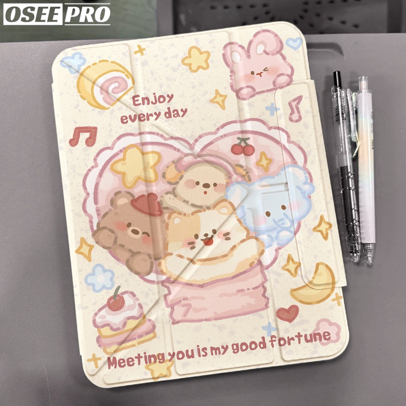 Osee Pro เคสแม่เหล็กพับสามตอน สําหรับ iPad Pro 11/12.9/13 นิ้ว, Air 4/5/6/M2/M3, Pro 7 11/13 นิ้ว, Mini 6/7 พร้อมหัวเข็มขัดอัจฉริยะ