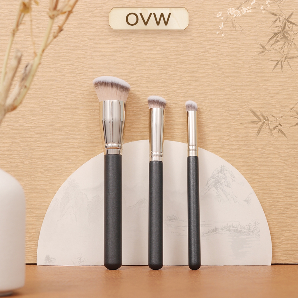 Ovw ชุดแปรงแต่งหน้า แปรงรองพื้น แปรงคอนซีลเลอร์ แปรงปัดครีม ทรงกลม 3 ชิ้น FDS010203