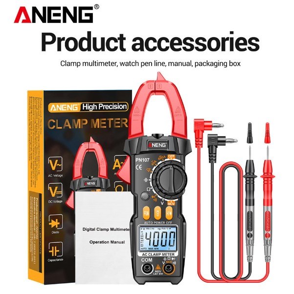 ANENG PN107 มัลติมิเตอร์แบบดิจิตอลความแม่นยำสูงอัจฉริยะแอมป์มิเตอร์แบบหนีบอัตโนมัติการบำรุงรักษาช่าง