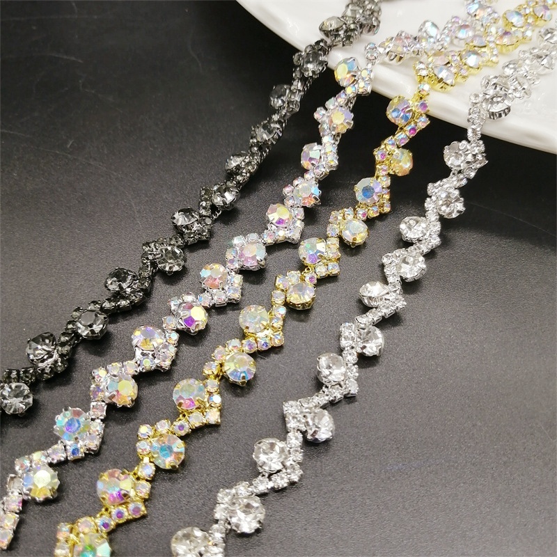 Rhinestone S-รูปเงินโลหะApplique Claw Chainงานแต่งงานเพชรคริสตัลTrimเย็บบนชุดเสื้อผ้าอุปกรณ์เสริม