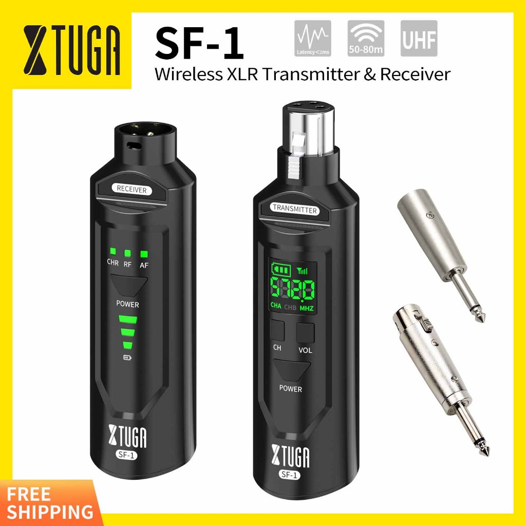 Xtuga SF-1 UHF Wireless XLR เครื่องส่งสัญญาณและตัวรับสัญญาณไมโครโฟนไร้สาย,อะแดปเตอร์ไมโครโฟนแบบชาร์จ