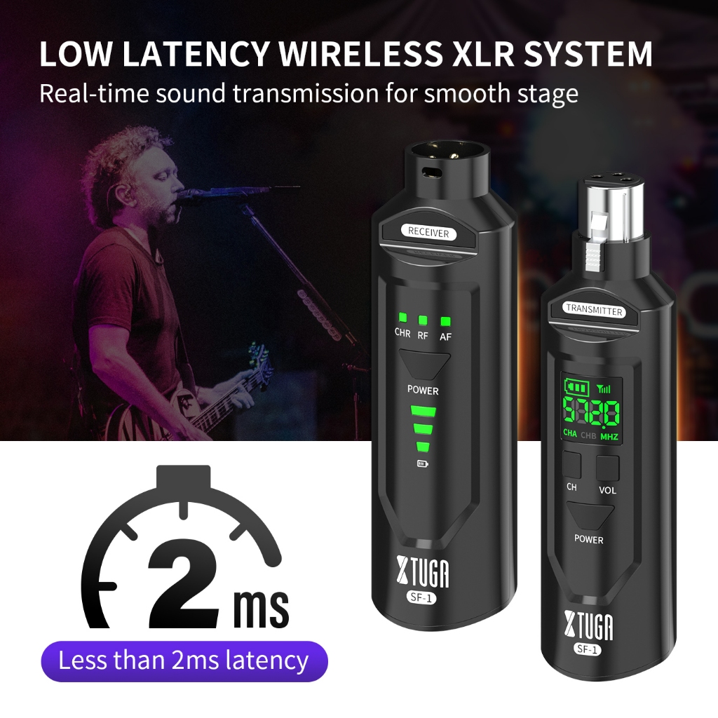 Xtuga SF-1 UHF Wireless XLR เครื่องส่งสัญญาณและตัวรับสัญญาณไมโครโฟนไร้สาย,อะแดปเตอร์ไมโครโฟนแบบชาร์จไฟได้สําหรับไมโครโฟนแบบไดนามิก/คอนเดนเซอร์,กีต้าร์ - รูปที่ 3