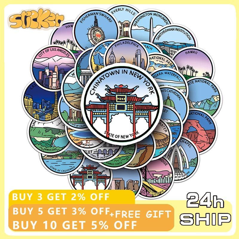 50 ชิ้นโลกที่มีชื่อเสียง Landmark อาคาร City Graffiti สติกเกอร์ DIY Scrapbooking สติกเกอร์กันน้ํา