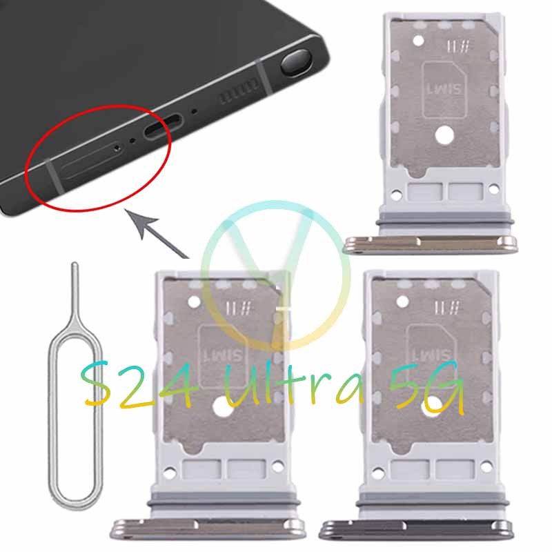 ถาดซิมการ์ดสําหรับ Samsung Galaxy S24 Ultra 5G การ์ดเชื่อมต่อซ็อกเก็ตที่ใส่ถาดอะแดปเตอร์คอนเทนเนอร์พร้อมพิน