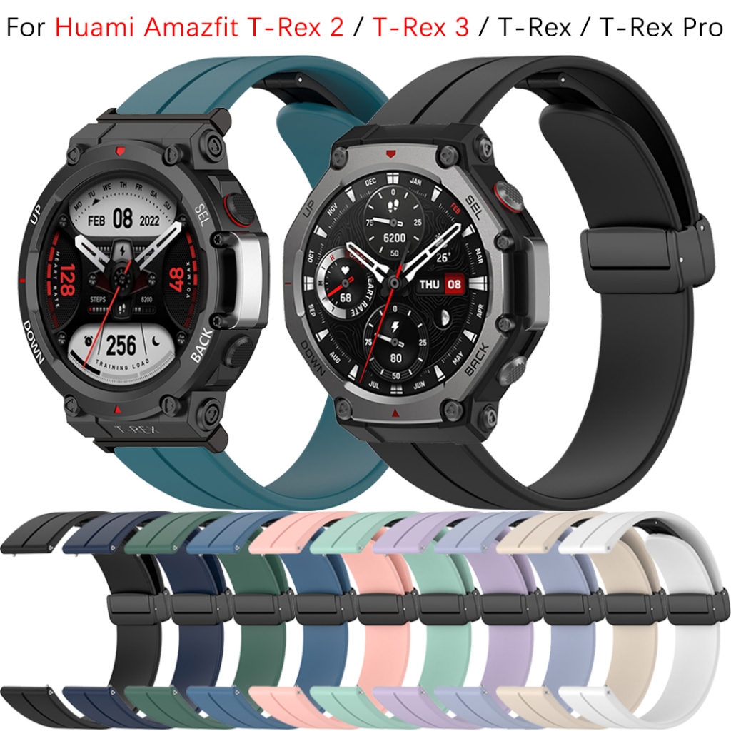 สายรัดหัวเข็มขัดพับแม่เหล็กซิลิโคนสําหรับสร้อยข้อมือ Huami Amazfit T-Rex 2 / T-Rex 3 / T-Rex / T-Rex