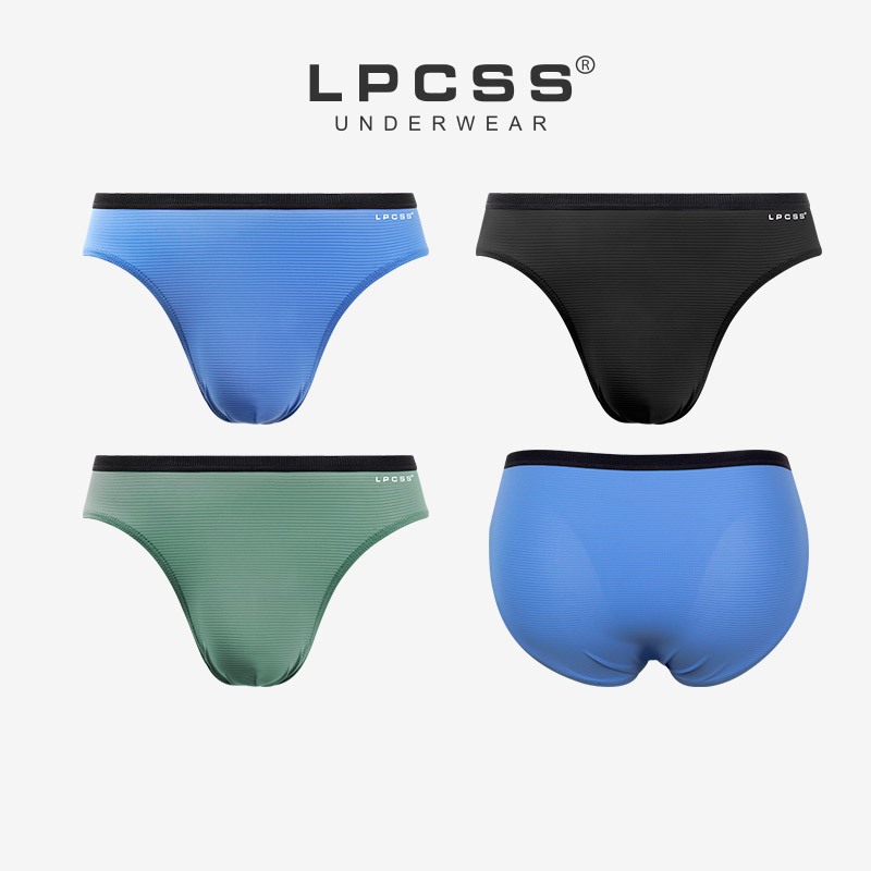 LPCSS กางเกงในผู้ชาย รุ่นลายทาง ผ้าไหมเย็น แบบบาง ชั้นเดียว ระบายอากาศได้ ดีไซน์เอวกลาง