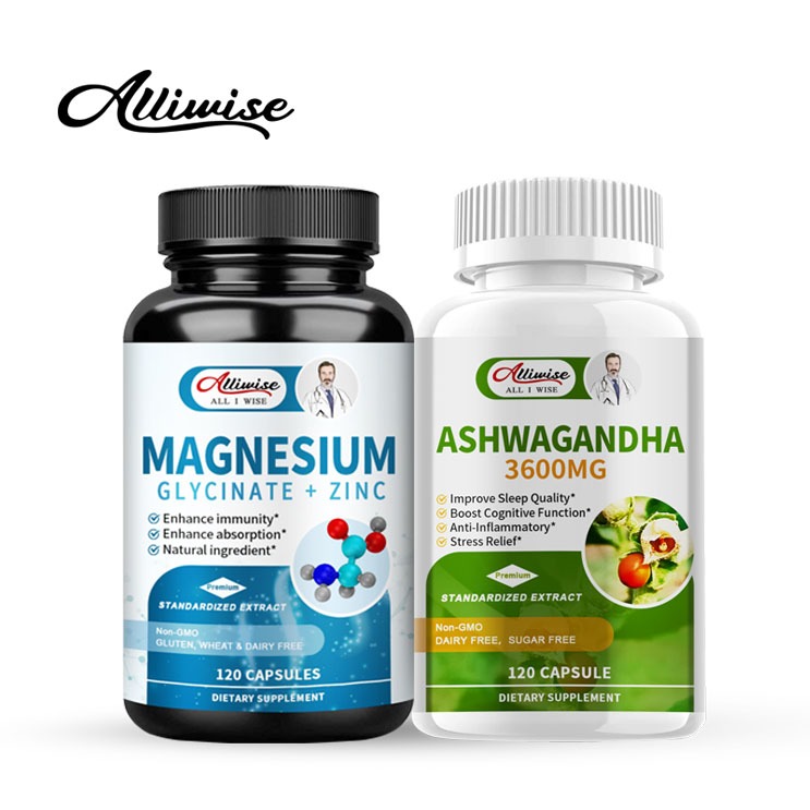 Alliwise Magnesium Ashwagandha Magnesium Glycinate 400mg + Ashwagandha 3600mg สําหรับผ่อนคลาย อารมณ์สงบ