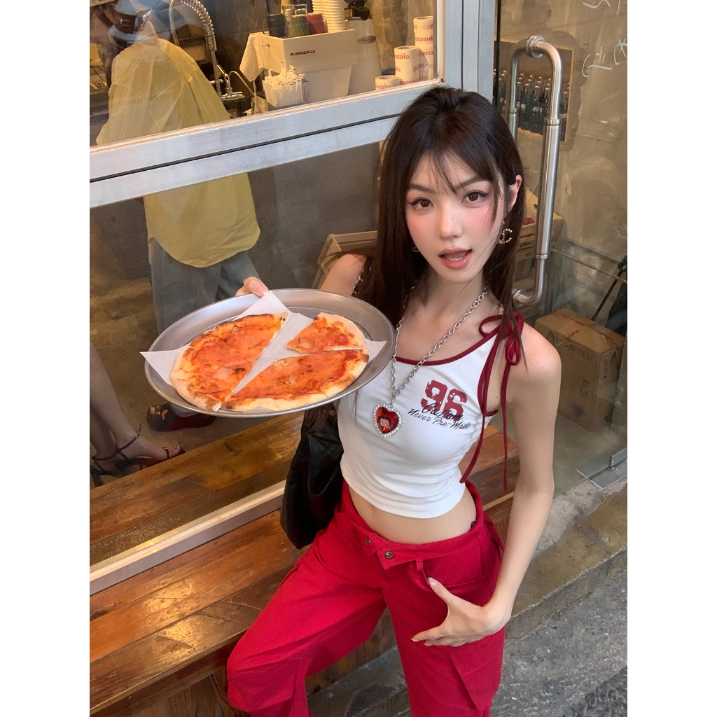 【สินค้าจัดส่งทันที】เสื้อสายเดี่ยวเข้ารูปพิมพ์ลายย้อนยุคของผู้หญิงเซ็กซี่ในช่วงฤดูร้อนอเมริกัน