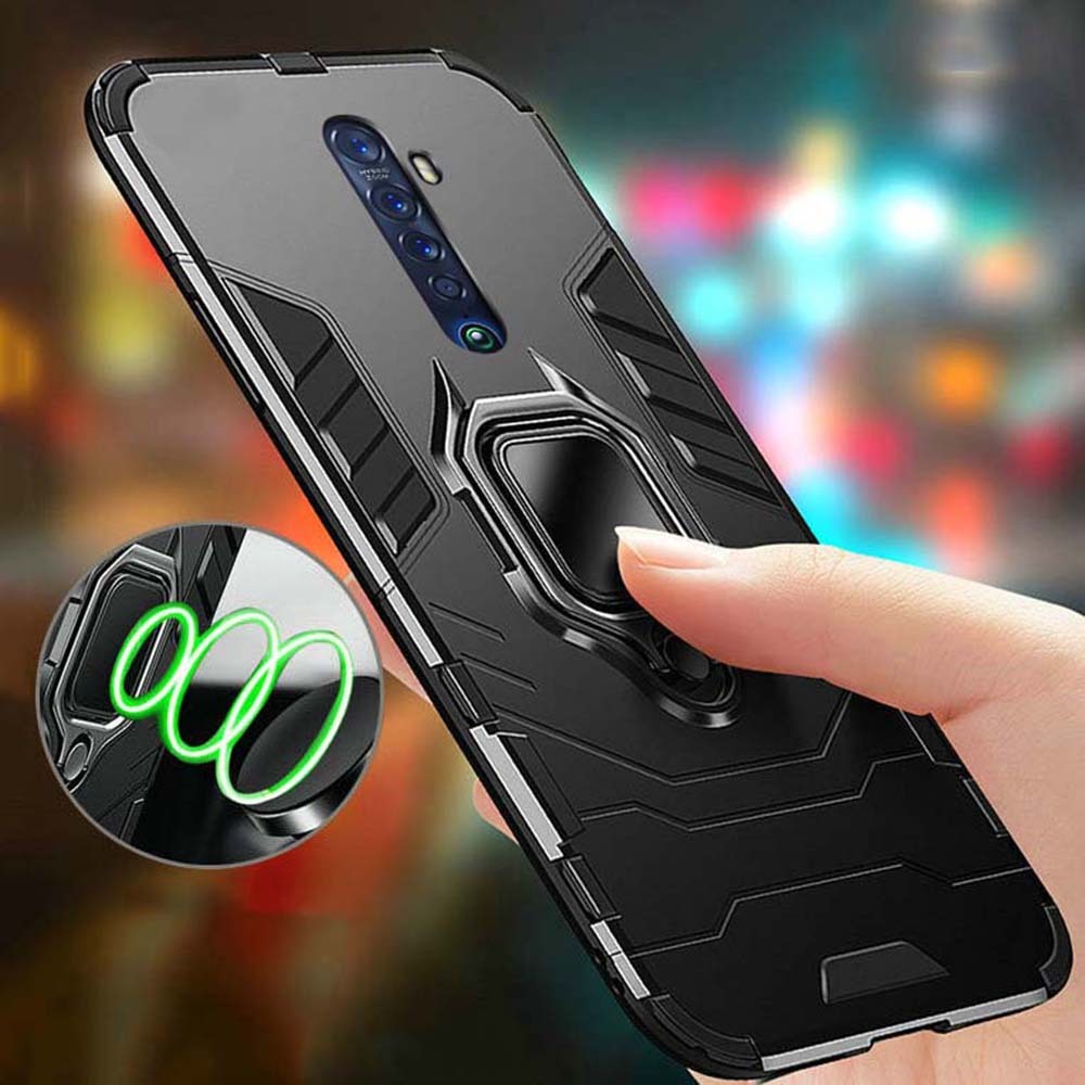 สําหรับoppo Reno 2F 2Z 2 4 4Proหรูหราแม่เหล็กผู้ถือรถแหวนซิลิโคนแข็งSlimกันกระแทกกรณีฝาครอบ