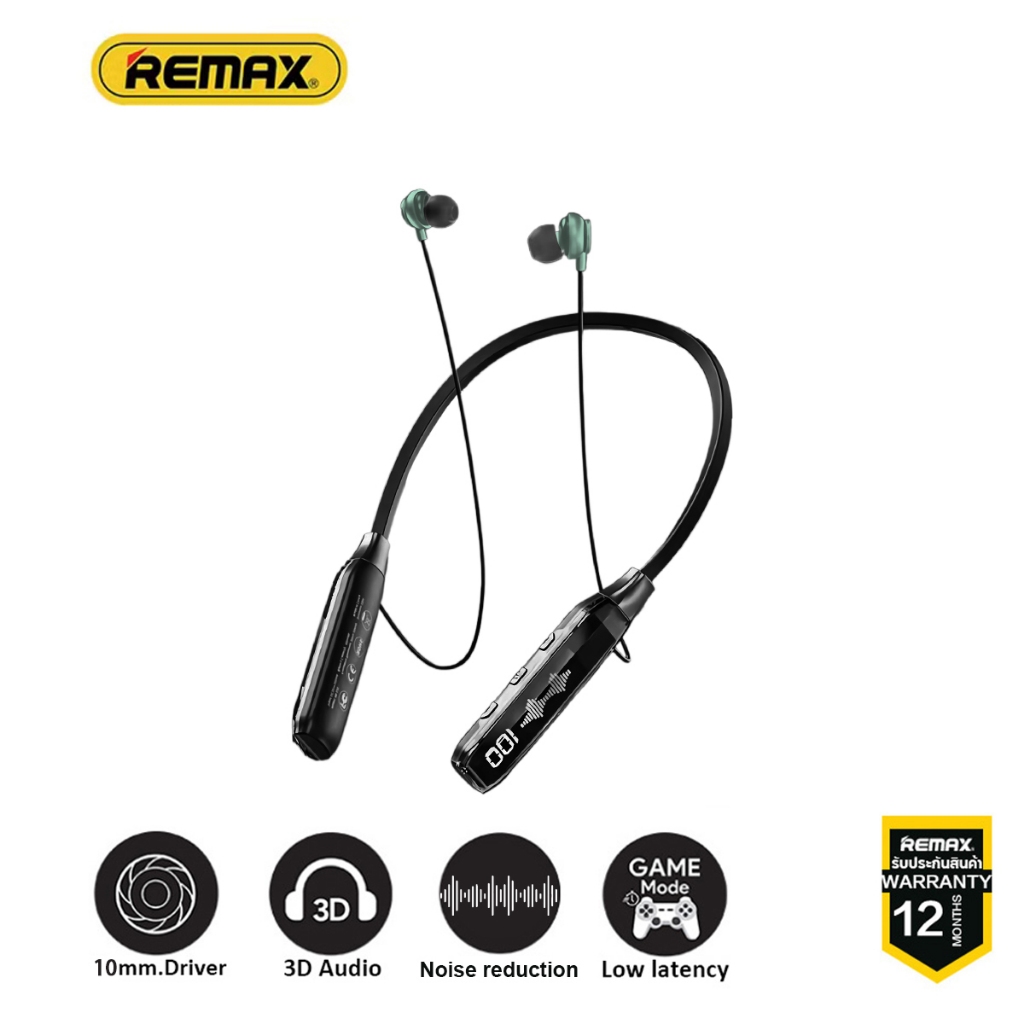 REMAX RB-S20 หูฟังบลูทูธ Large capacity of LED digital display หูฟังไร้สายบลูทูธแบบสปอร์ต ชุดหูฟังบลูทูธแบบคล้องคอ