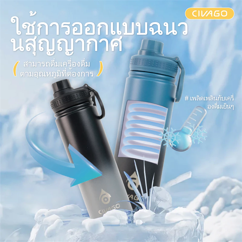 CIVAGO （18oz ）กระติกน้ำสแตนเลสเกรดอาหาร เก็บความเย็นและความร้อน พกพาสะดวก เหมาะสำหรับนักเรียน thumbnail 7