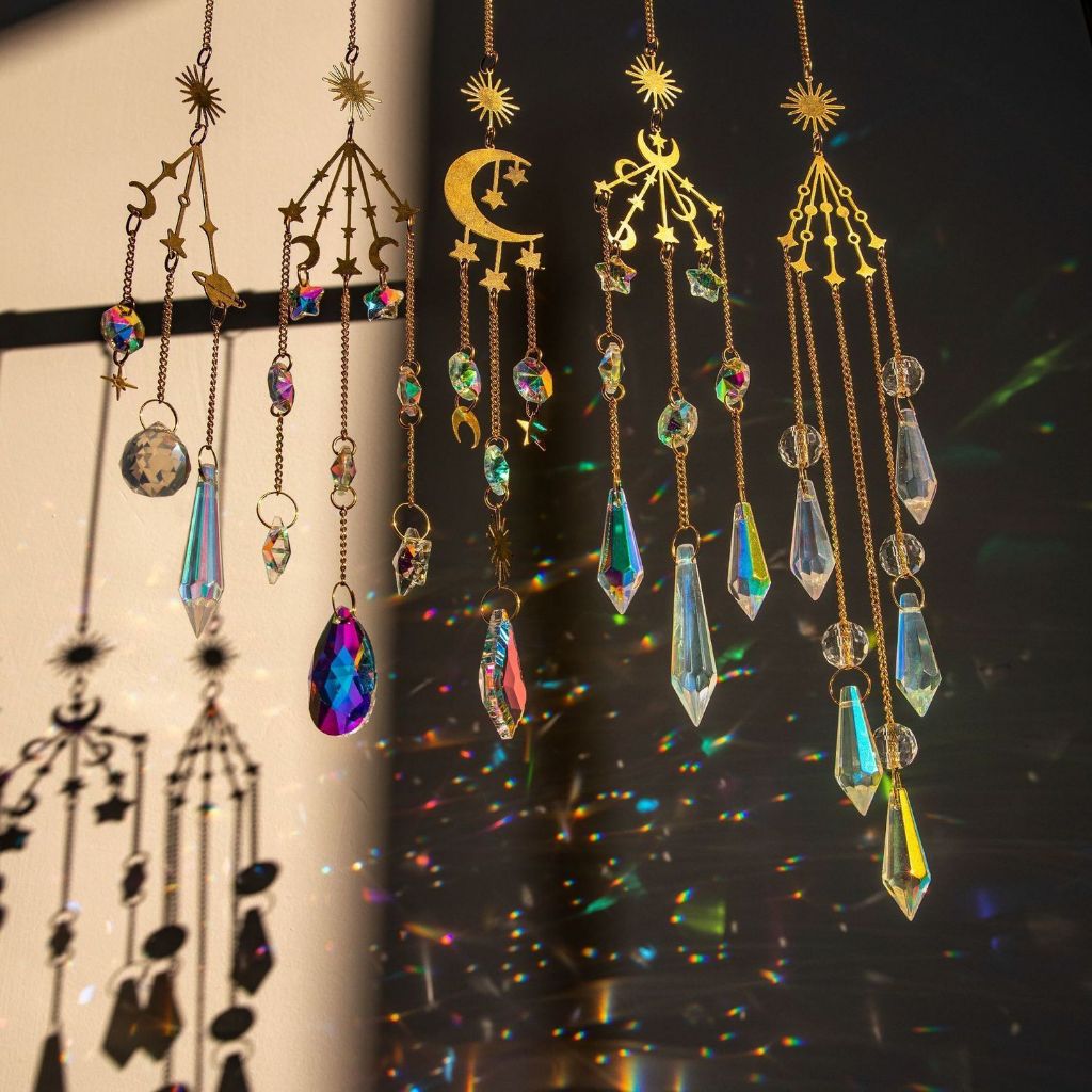 Galaxy Crystal Sun Catcher Lighting Wind Chime งานฝีมือของขวัญคริสต์มาสจี้ตกแต่งคริสต์มาส