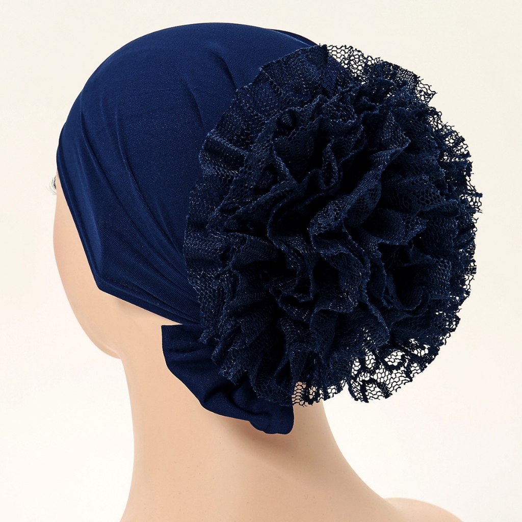 Laven ลูกไม้ดอกไม้พรีเมี่ยมด้านใน Hijab สีทึบมุสลิม Instant Hijab คริสตัลผ้าลินินดอกไม้โบว์ Headscarf Undercap - ภาพย่อย 5