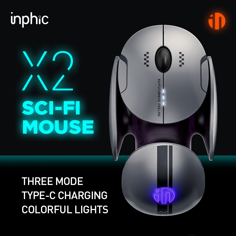 Inphic X2 v2 เมาส์ออปติคอลไร้สาย บลูทูธ 2.4GHz 12800dpi Customizable ชาร์จแบตเตอรี่ และ Type C