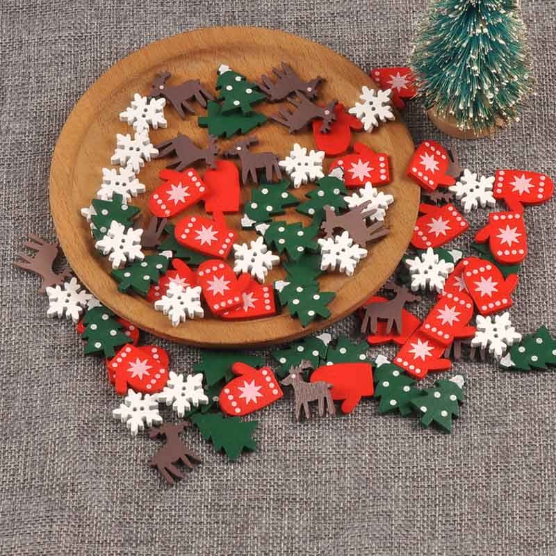 50 ชิ้น/ล็อต 2-3 ซม.ที่มีสีสันผสมคริสต์มาสเกล็ดหิมะไม้ DIY งานฝีมือ Xmas Party เครื่องประดับทําด้วยมือตกแต่งบ้านของขวัญ CP4142
