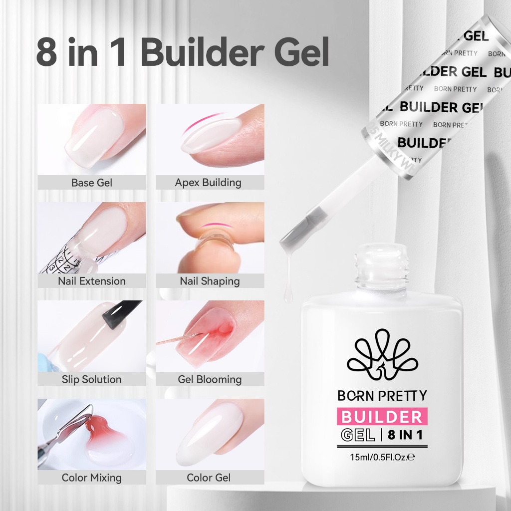 Born PRETTY 8-in-1 Strong Nail Glue Gel Nail Polish Jelly White Function Gel ความหนาฐานยาง Rhinestone กาว 15ml