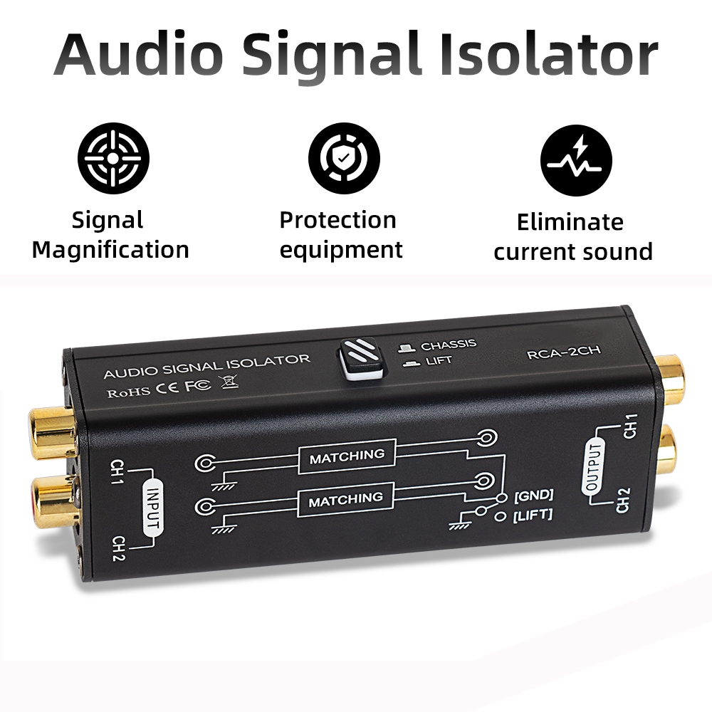 2 ช่อง Passive Ground สัญญาณเสียง Isolator/Noise Filter/AC Buzz Destroyer Current เครื่องแปลงสัญญาณแรงดันไฟฟ้า 2 ใน 2 ออก RCA อินเทอร์เฟซ Plug Play