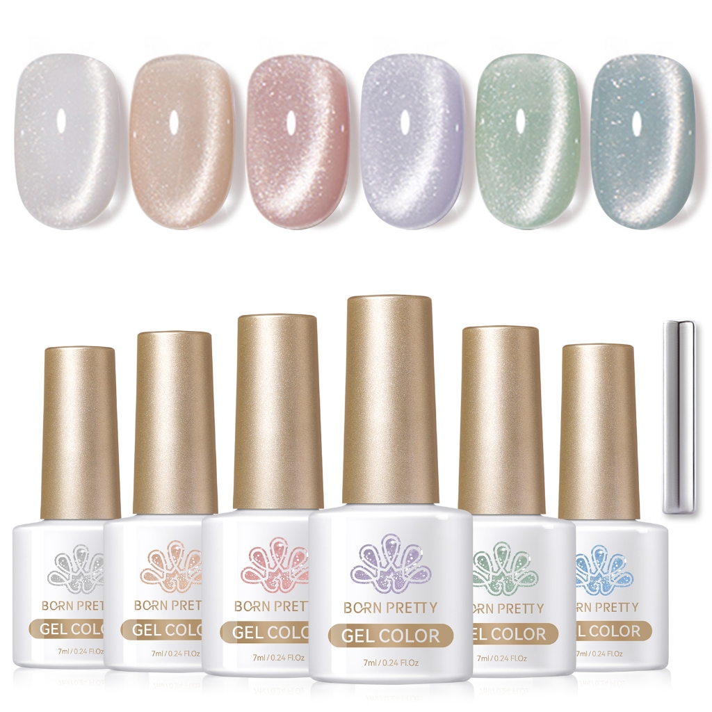 BORN PRETTY 6 ชิ้น Milky Jelly Cat Eyes Magnetic Nail Gel Polish Pink Silver Nail Art Gel Set ราคา ถูกที่สุด ดีลบีเคเค แกลเลอรีภาพที่ 3