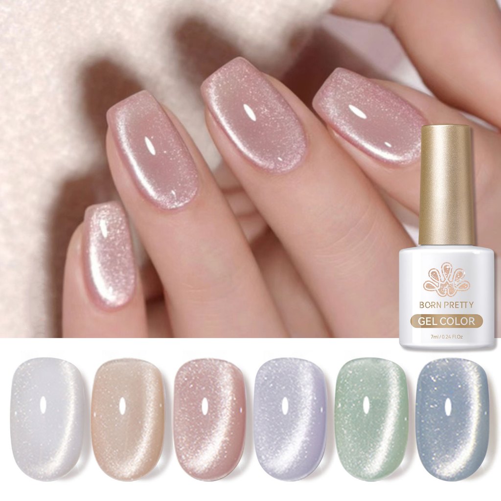 BORN PRETTY 6 ชิ้น Milky Jelly Cat Eyes Magnetic Nail Gel Polish Pink Silver Nail Art Gel Set ราคา ถูกที่สุด ดีลบีเคเค
