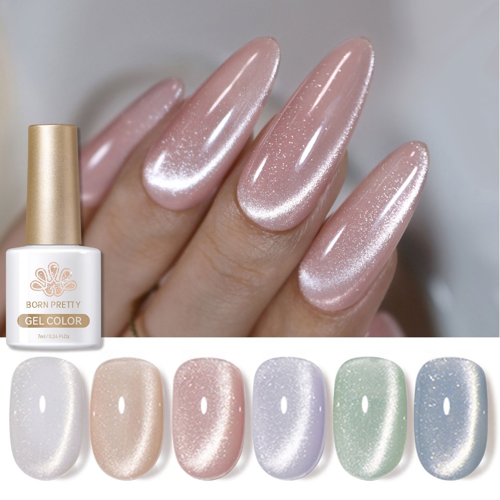 BORN PRETTY 6 ชิ้น Milky Jelly Cat Eyes Magnetic Nail Gel Polish Pink Silver Nail Art Gel Set ราคา ถูกที่สุด ดีลบีเคเค แกลเลอรีภาพที่ 2