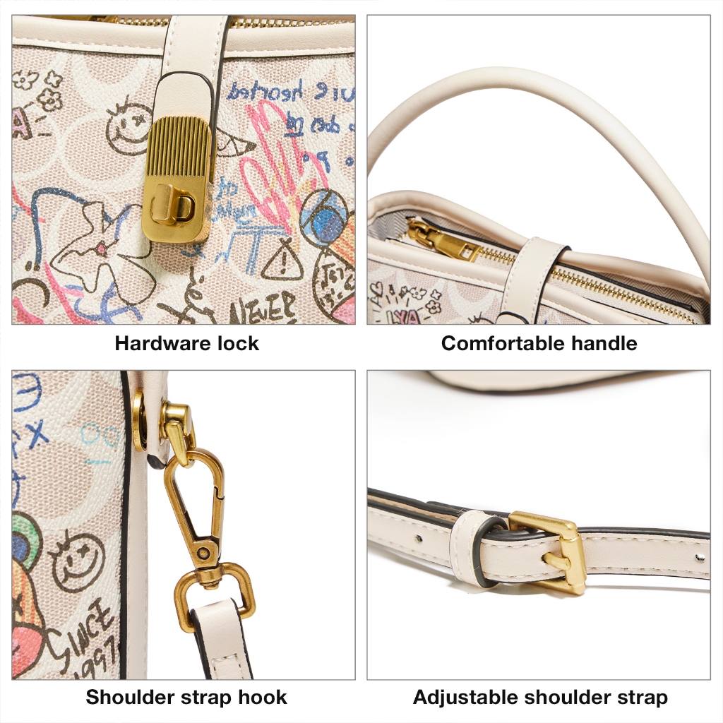 FOXER กระเป๋าสะพายไหล่ผู้หญิง ทรงบักเก็ต ดีไซน์กราฟฟิตี้ ความจุขนาดใหญ่ ส่งไวพิเศษ แถมถุงของขวัญฟรี - รูปที่ 4