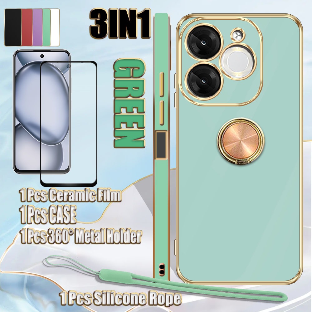 3 IN 1 สําหรับ Itel A80 A671LC กรณีหรูหราElectroplating Soft เคสโทรศัพท์เซรามิคเต็มหน้าจอฟิล์มและผู้