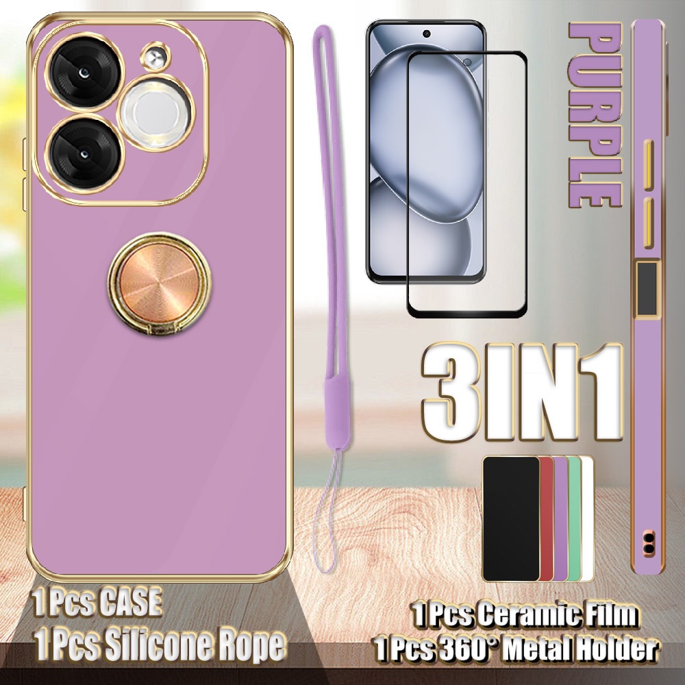 3 In 1 สําหรับ Itel A80 A671LC Straight Edge Electroplated Case พร้อมตัวป้องกันหน้าจอเซรามิกและ 360°