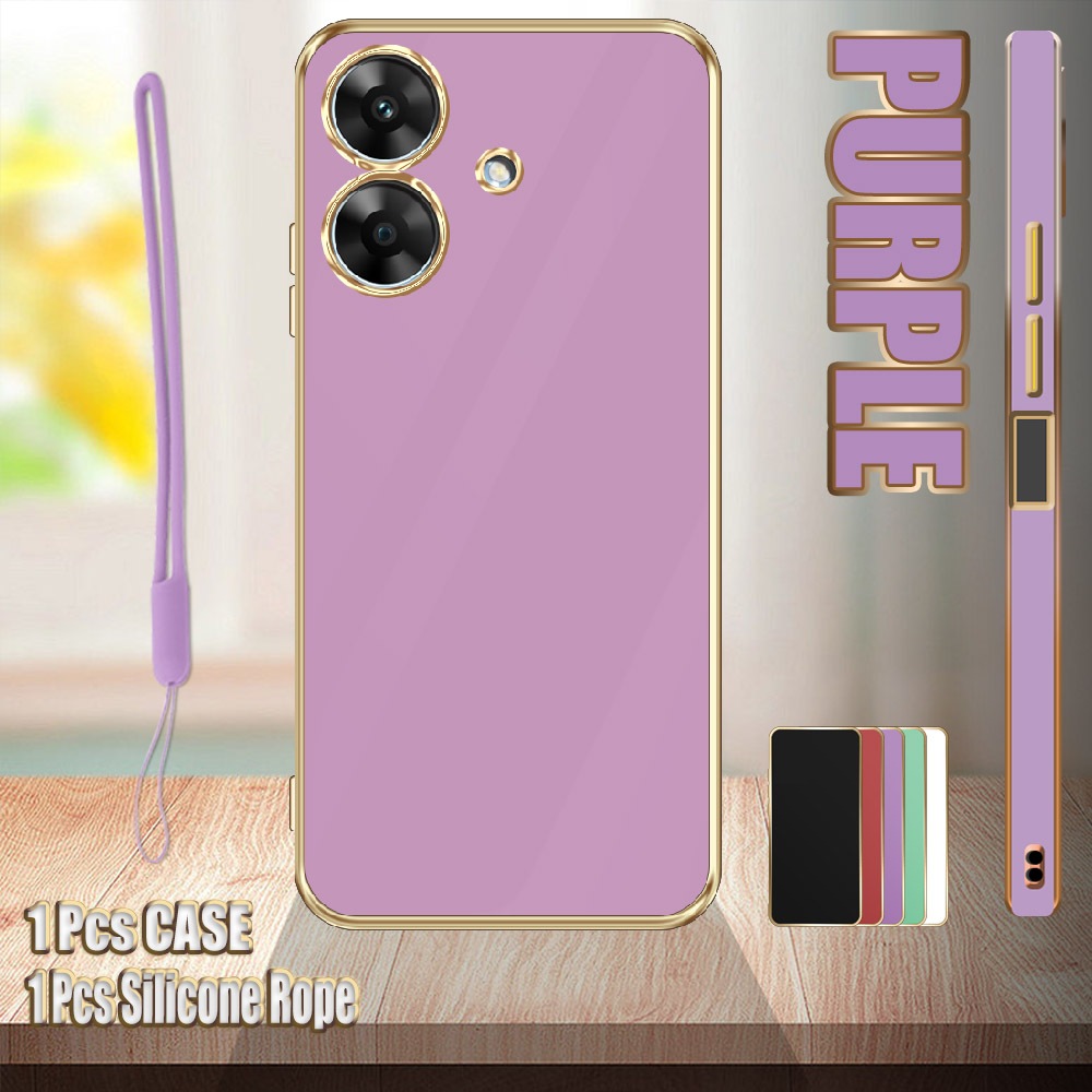 สําหรับRealme Note 60 4G/RMX3933 ขอบตรงเคสElectroplatedพร้อมเชือกซิลิโคน