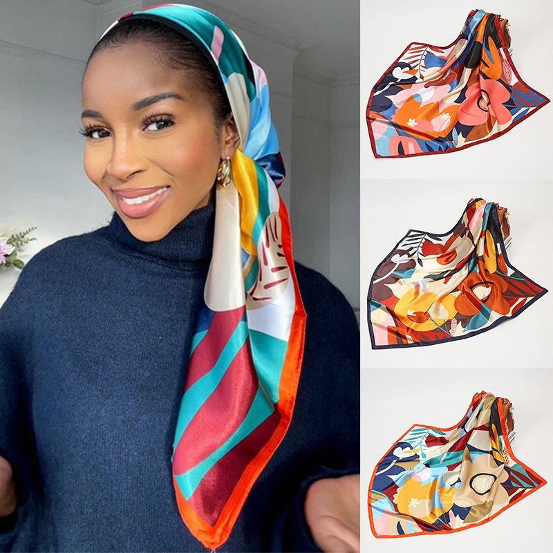 ผ้าพันคอไหมผู้หญิงฤดูร้อนแฟชั่น Designer หัว/ผ้าพันคอผม Hijab Bandana Foulard Femme 90X90 ซม.