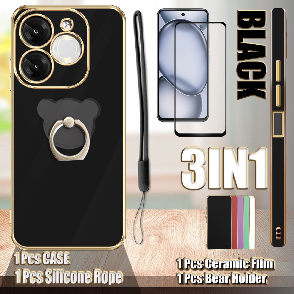 3 In 1 สําหรับ Itel A80 A671LC ขอบตรง Electroplated กรณีเซรามิคกระจกนิรภัยป้องกันหน้าจอและผู้ถือและเ