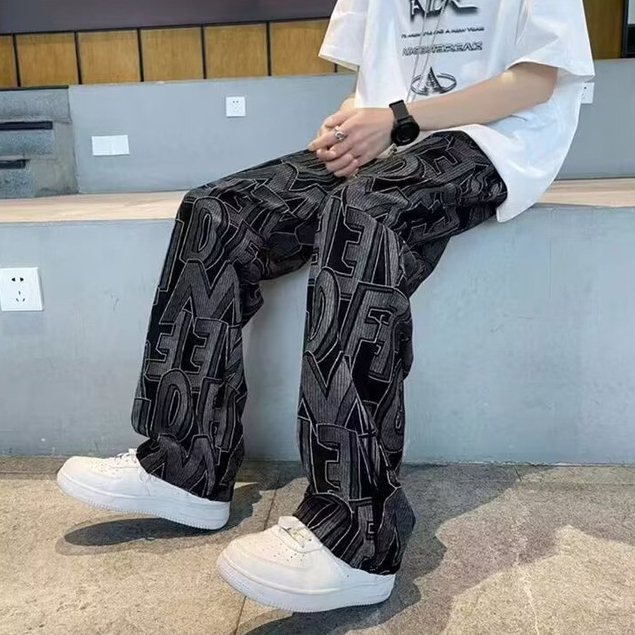 กางเกงขายาวผู้ชาย กระบอกตรง ผ้าลูกฟูก เอวยางยืด หลวม ins แฟชั่น