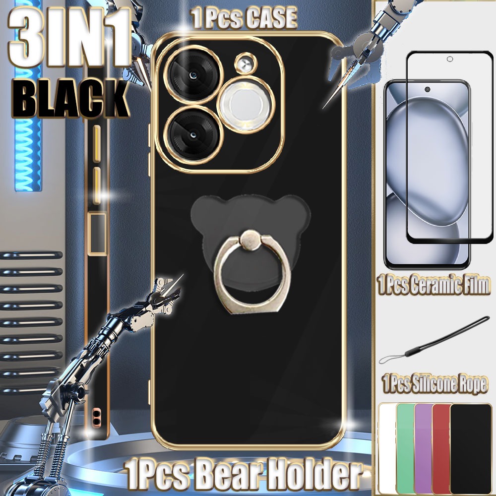 3 In 1 สําหรับ Itel A80 A671LC Straight Edge Electroplated Case พร้อมฟิล์มเซรามิคและเชือกซิลิโคนและผ