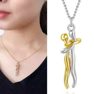 European American Style Hug Lover Necklace Valentine's Day Double Hug Two-Color Pendant Clavicle Chain Necklace