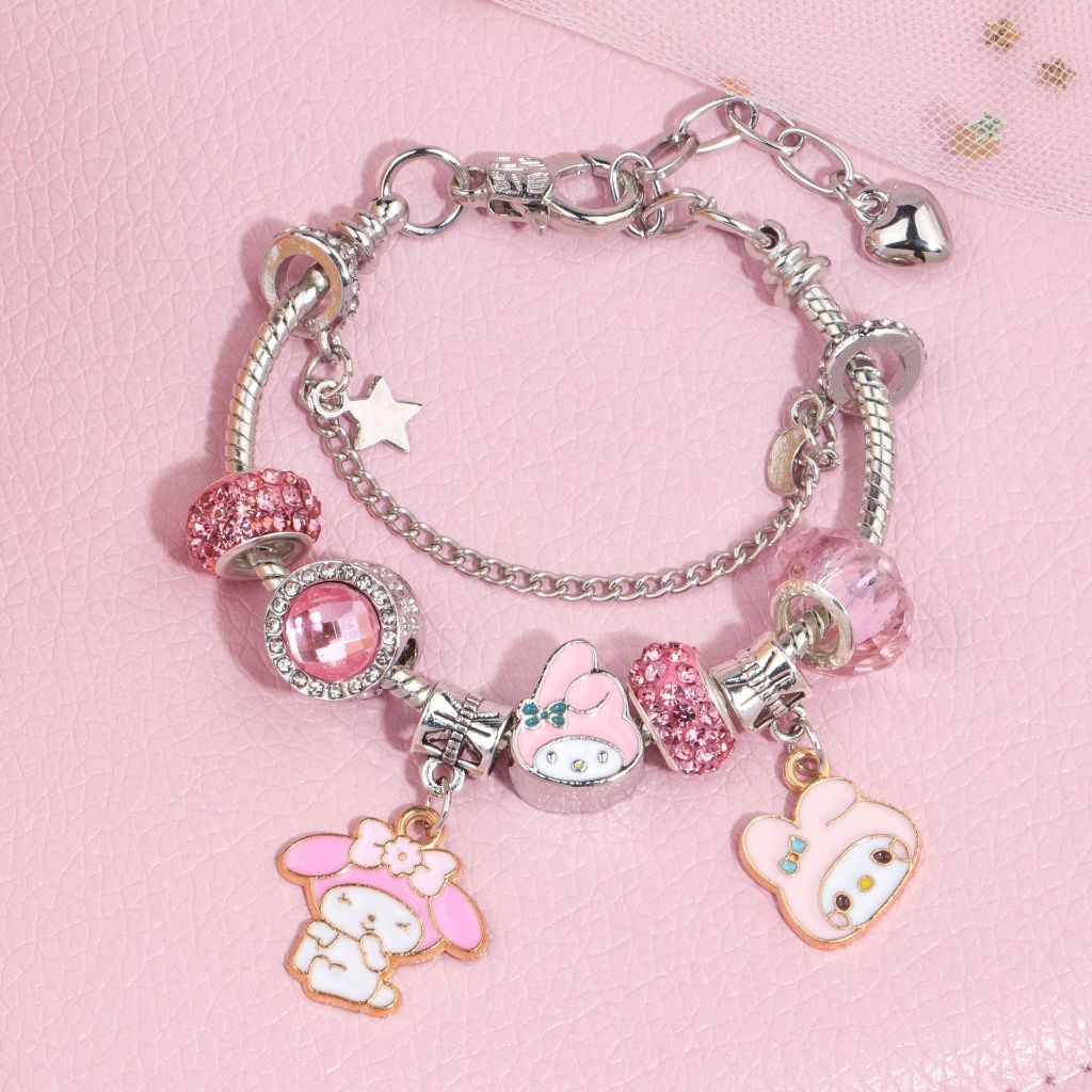 SANRIO สร้อยข้อมือซานริโอน่ารักทํามือทําเองคุโรมิสุนัขอบเชยสร้อยข้อมือสําเร็จรูปลูกปัดเมโลดี้