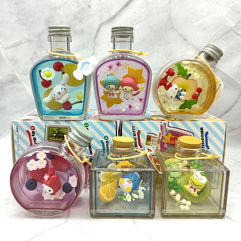 6 ชิ้น/เซ็ตอะนิเมะ My Melody ผลไม้ขวดน้ําหอม Hello Kitty Cinnamoroll Keroppi Sam Pullip Little Twin Stars รุ่น Q PVC Action Figures ตุ๊กตาของเล่น