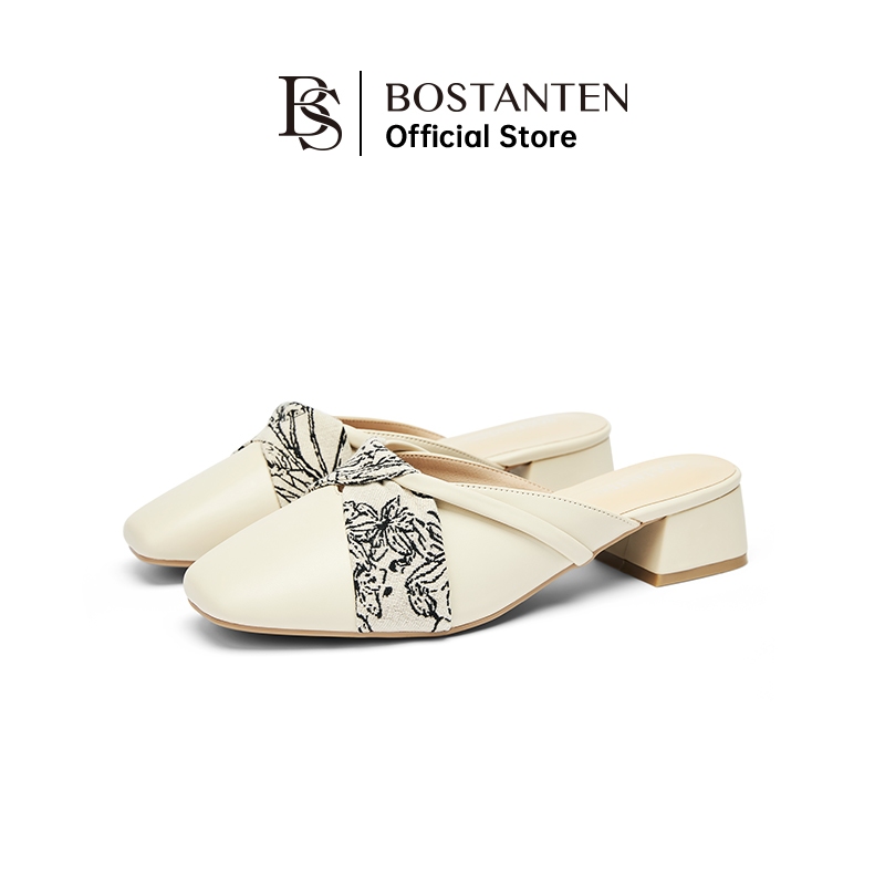 [มาใหม่]Bostanten รองเท้าล่อที่สวมใส่สบายและน้ำหนักเบา รองเท้าส้นสูงที่เรียบง่ายและทันสมัย