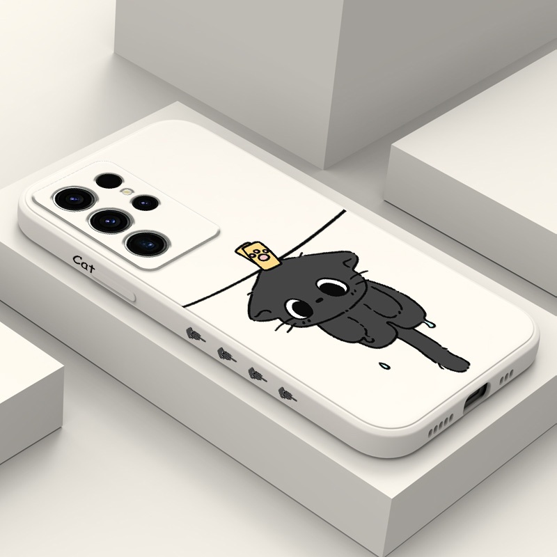 Sun Cat เคสโทรศัพท์สําหรับ Samsung Galaxy S25 S24 S23 S22 FE Ultra Plus 5G ซิลิโคนเหลวด้านข้างรูปแบบฝาครอบ