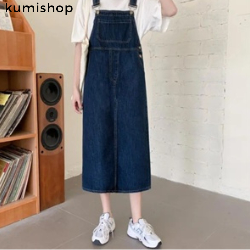 kumishop ชุดเดรสกระโปรงยีน ความยาวปานกลาง ทรงหลวม เข้ากับทุกการแต่งกาย แฟชั่นฤดูใบไม้ผลิ และฤดูร้อน สไตล์เกาหลี สําหรับสตรี 2024