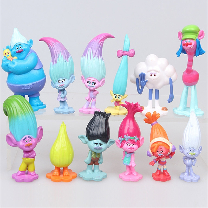 12 ชิ้น/เซ็ตอะนิเมะการ์ตูน Trolls รูป Elf Princess Poppy สาขา Biggie Guy เพชร Smidge Cloud Cooper PVC ตัวเลขการกระทําตุ๊กตาของเล่น