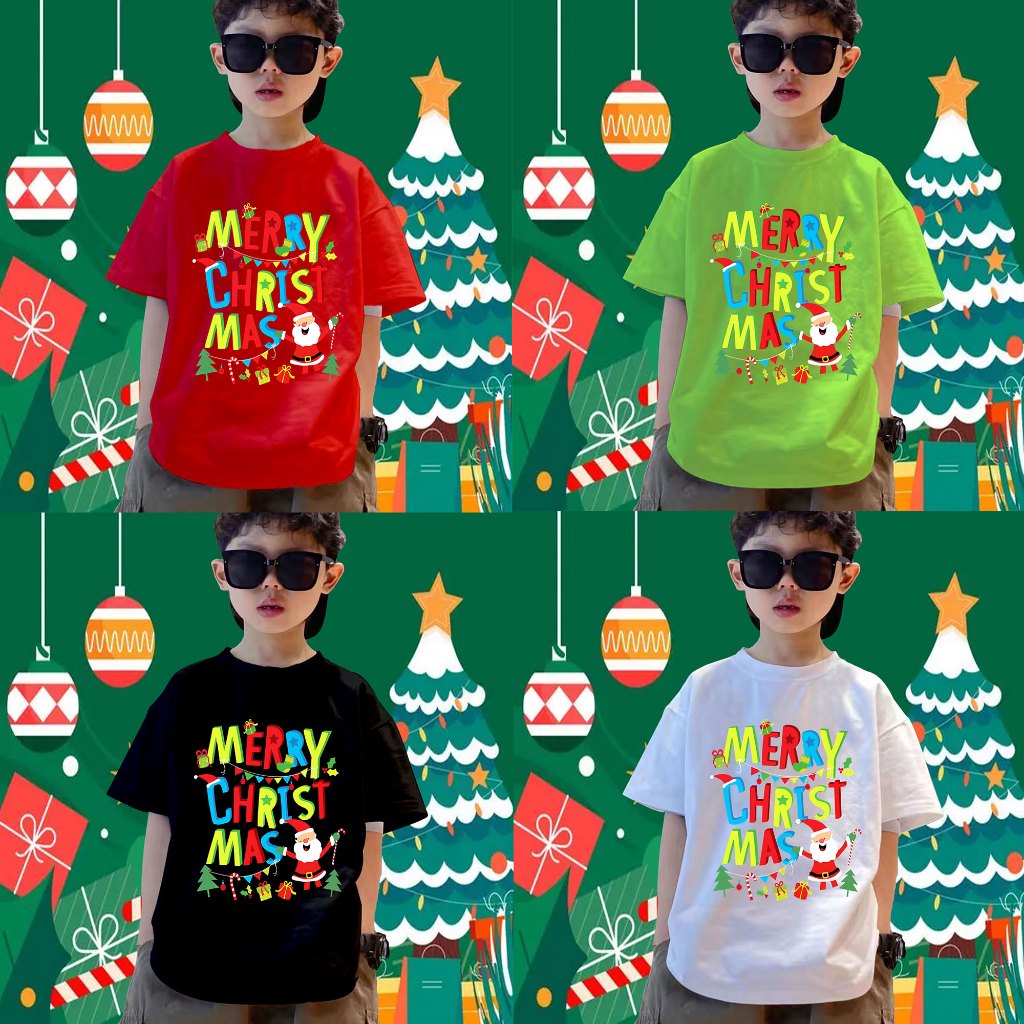 เสื้อยืดเด็กคริสต์มาส Merry Christmas T-shirt ซานตาคลอส พิมพ์ลาย เสื้อครอบครัวคริสต์มาส วันคริสต์มาส