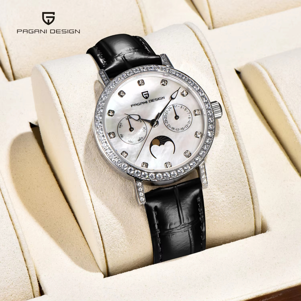PAGANI DESIGN นาฬิกาใหม่สำหรับผู้หญิงปี 2025 ขนาด 33 มม. มีเพชรหรูหรากระจกซาฟไฟร์ นาฬิกาควอตซ์สำหรับ