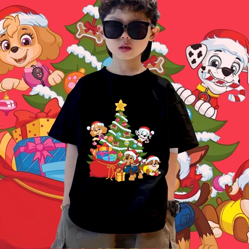 เสื้อยืดเด็ก PAW Patrol & Merry Christmas Children's Tshirt ผ้าฝ้ายเนื้อนุ่ม มี 8 สี เสื้อผ้าเด็กคริสต์มาส 100-150 ซม #AT03