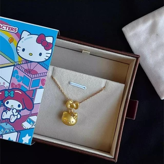 เกาหลีแฟชั่นโบว์ HelloKitty สร้อยคอแมวหญิงสีทอง ins ของขวัญวันเกิดนักเรียน