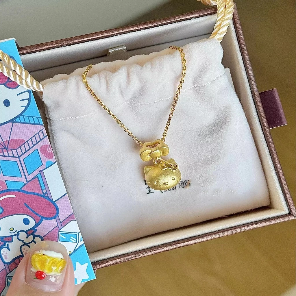 เกาหลีแฟชั่นโบว์ HelloKitty สร้อยคอแมวหญิงสีทอง ins ของขวัญวันเกิดนักเรียน