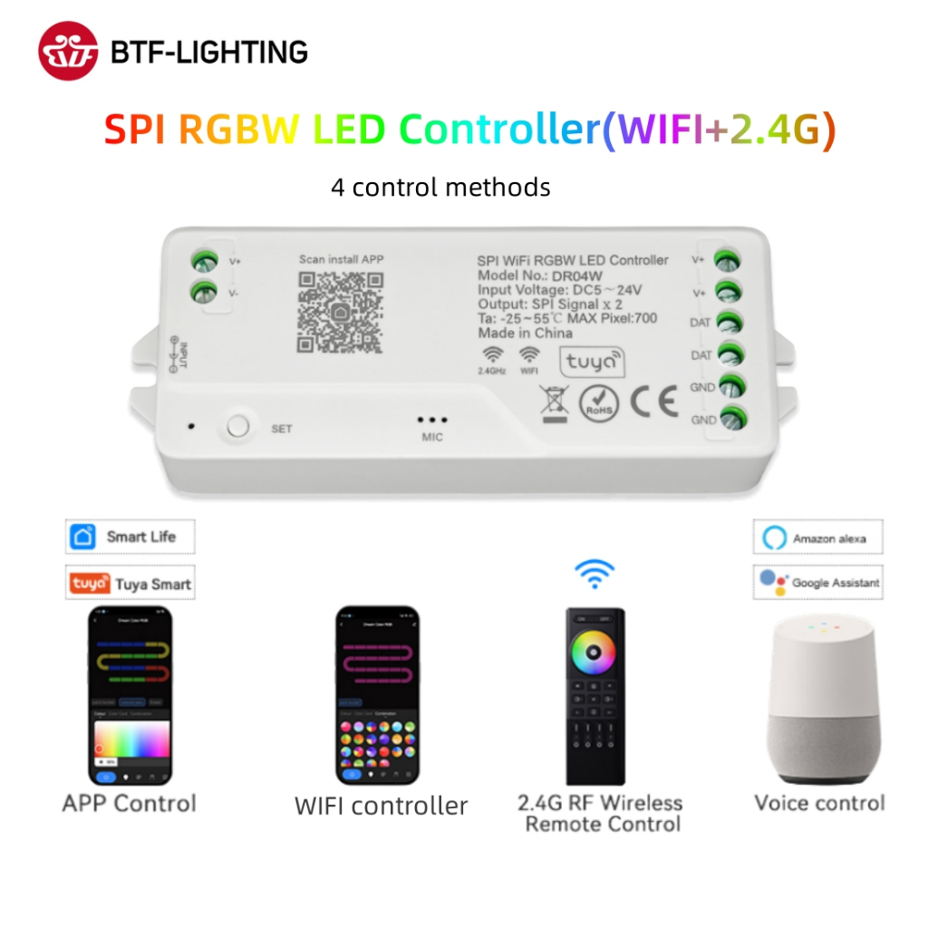 BTF-LIGHTING Tuya RGBW IC ไฟ LED พร้อมคอนโทรลเลอร์  การควบคุมแอปพลิเคชัน Tuya รีโมทคอนโทรล 2.4G RF