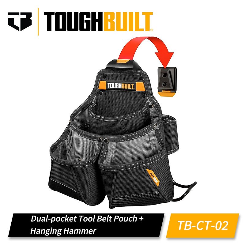 Toughbuilt TB-CT-02 Framer กระเป๋า Dual-pocket มัลติฟังก์ชั่นเครื่องมือกระเป๋าเข็มขัด + ค้อนแขวนสําหรับช่างไม้/แม่พิมพ์