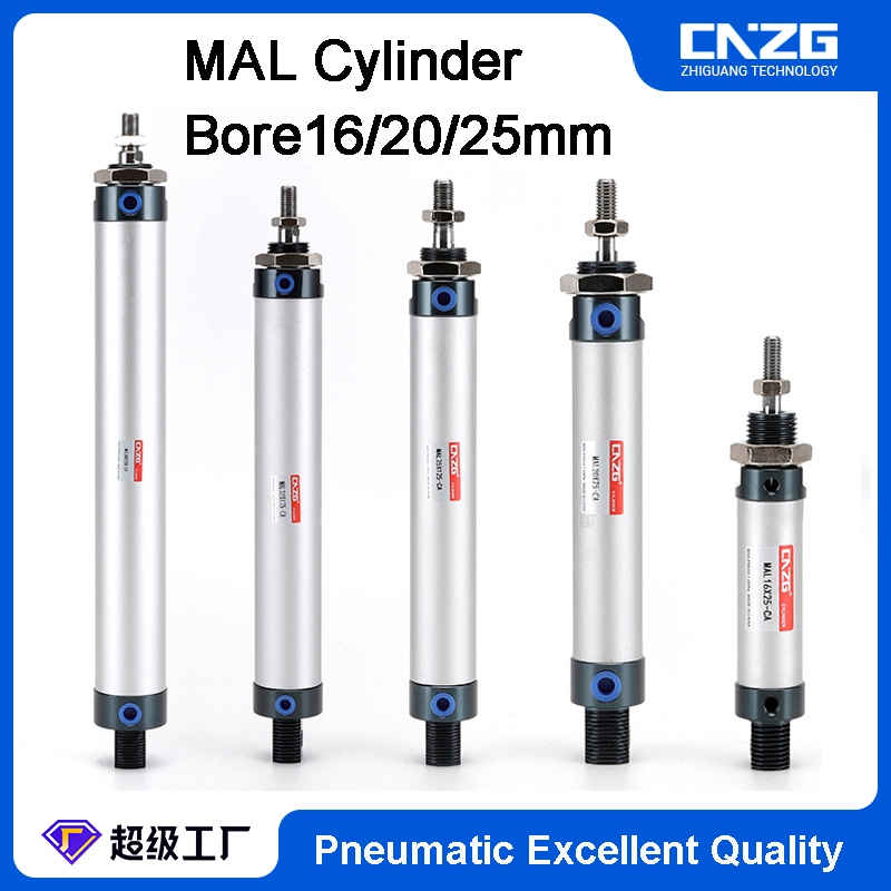 กระบอกนิวเมติกลม Double Compressed Air กระบอก MAL Mini Bore 16/20/25 มม.จังหวะ 25/50/75/100 200 Single Lever
