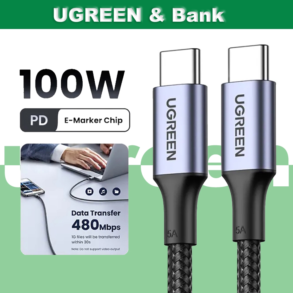 Ugree n สาย USB C เป็น USB C 100W ชาร์จเร็ว USB Type C ถึง C Cable เข้ากันได้กับ